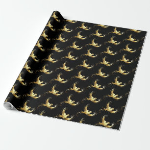 Papier Cadeau Oiseau d'or sur Arrière - plan noir
