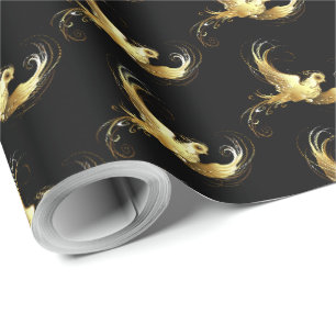 Papier Cadeau Oiseau d'or sur Arrière - plan noir
