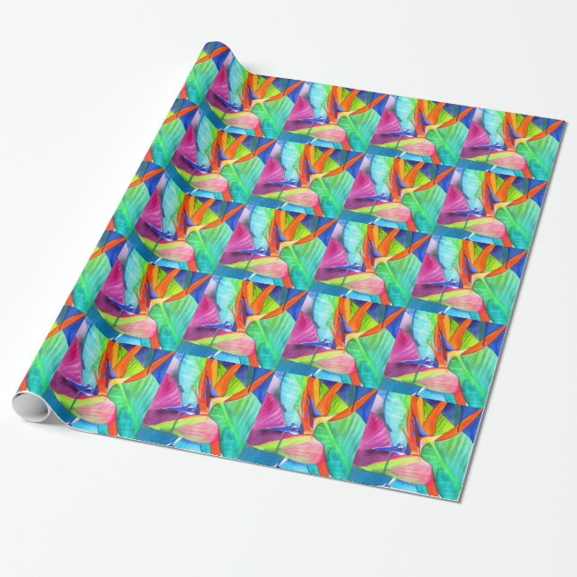 Papier Cadeau Oiseau du Paradis Strelitzia fleur art tropical (Déroulé)