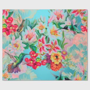 Papier Cadeau Oiseau en bon état floral de pastel de rose de
