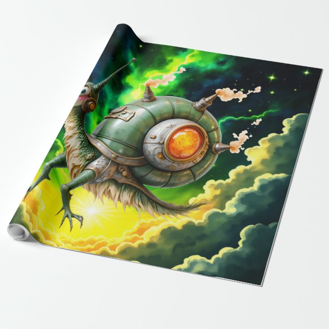 Papier Cadeau Oiseau-limace Steampunk Cosmique – Créature de Rêv (Déroulé)