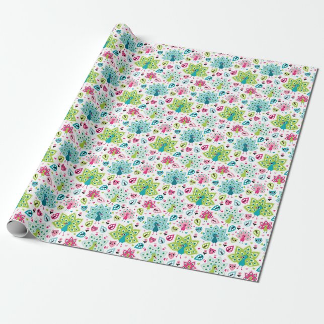 Papier Cadeau oiseau paon et hibou (Déroulé)