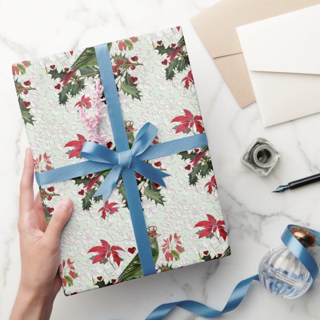 Papier Cadeau Oiseau roi % Poinsettias (Cadeaux)