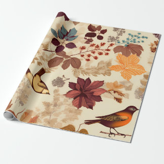 Papier Cadeau Oiseaux automnaux et feuillage