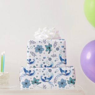 Papier Cadeau Oiseaux bleus et harmonie florale motif sans coutu
