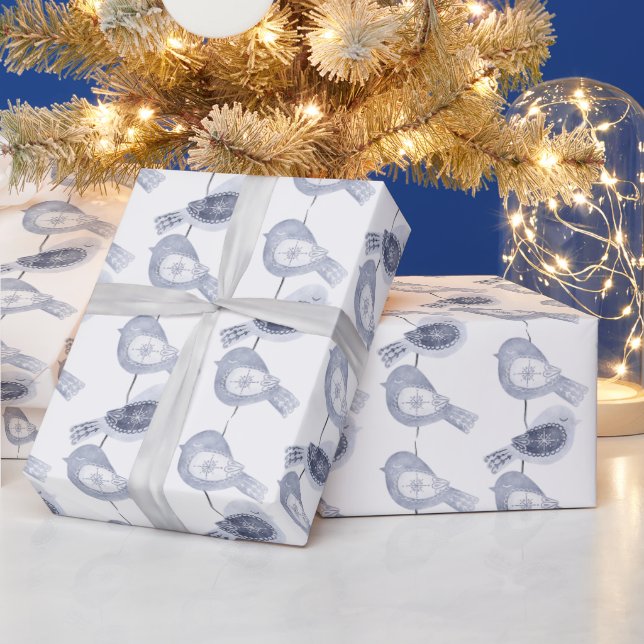 Papier Cadeau Oiseaux bleus nordiques de Noël (Vacances)