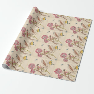 Papier Cadeau oiseaux Brown avec oeillets et papillons