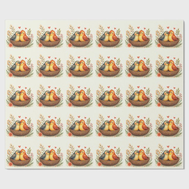Papier Cadeau Oiseaux de l'amour (Plat)