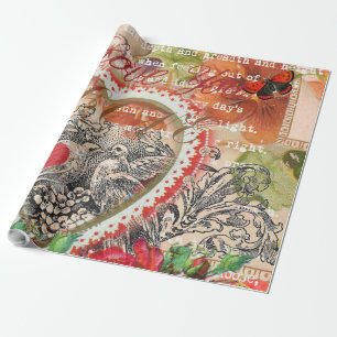 Papier Cadeau Oiseaux de l'amour Cœur Rouge Collage d'art