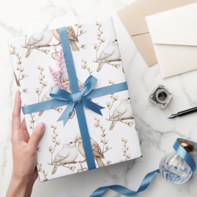 Papier Cadeau Oiseaux de l'amour romantique Mariage du cœur (Cadeaux)