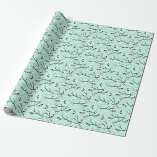 Papier Cadeau Oiseaux d'hiver Branches de l'arbre Aquarelle
