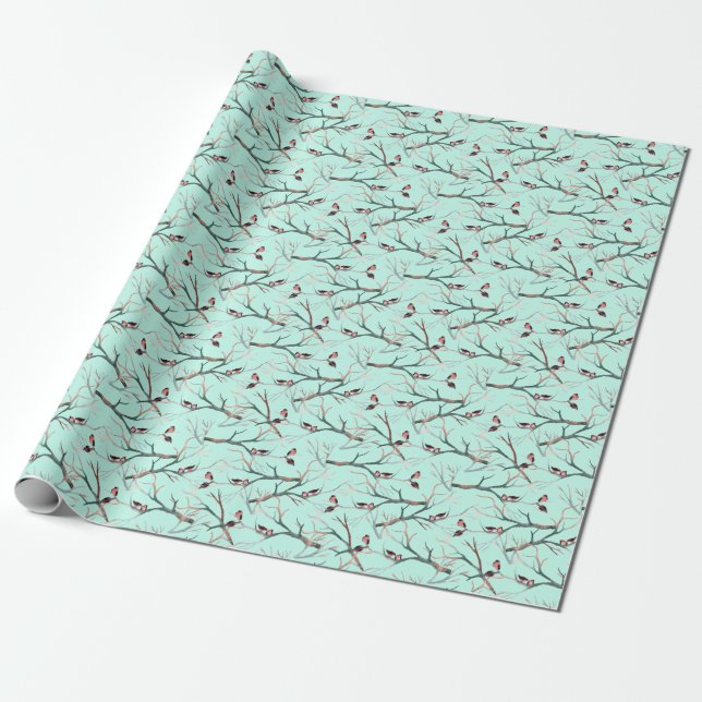 Papier Cadeau Oiseaux d'hiver Branches de l'arbre Aquarelle (Déroulé)