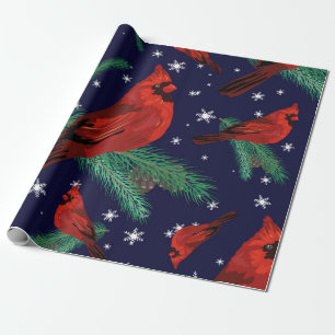 Papier Cadeau Oiseaux d'hiver - cardinaux sur branches de sapins