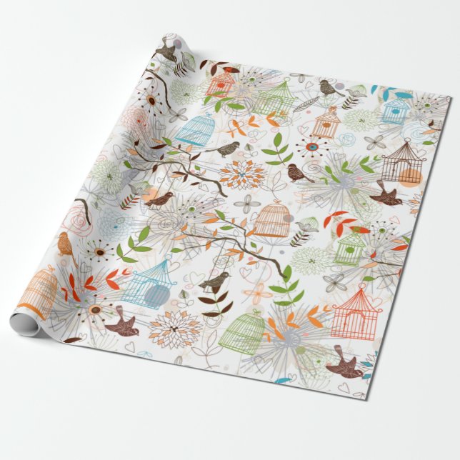 Papier Cadeau Oiseaux et cages (Déroulé)