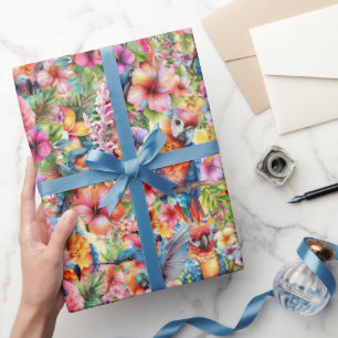 Papier Cadeau Oiseaux et fleurs tropicaux petits