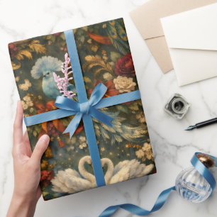 Papier Cadeau Oiseaux Exotiques Fantaisie Antique Botanique