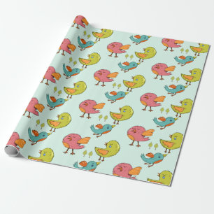 Papier Cadeau Oiseaux lunaires colorés et mignons Motif trio