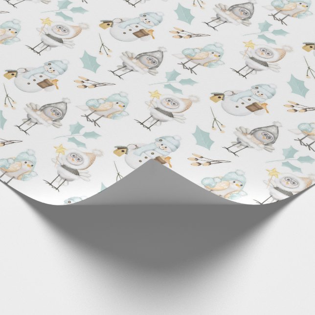 Papier Cadeau Oiseaux mignons et bonshommes de neige  (Coin)