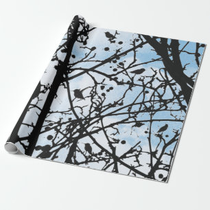 Papier Cadeau Oiseaux sur Branches et Blue Sky Silhouette Modern