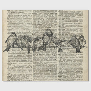 Papier Cadeau Oiseaux sur le pochoir vintage de branche