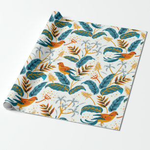 Papier Cadeau Oiseaux tropicaux exotiques et motifs feuille