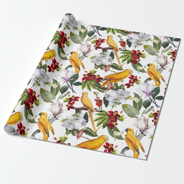 Papier Cadeau Oiseaux tropicaux Perroquets Motif de la jungle -  (Déroulé)