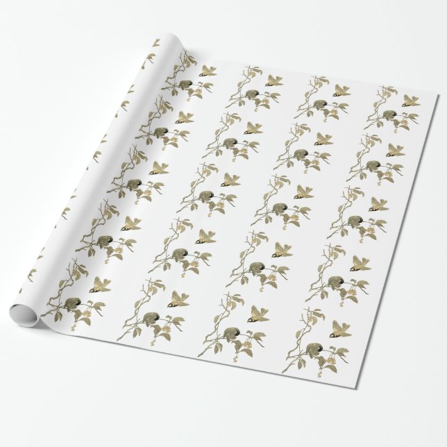 Papier Cadeau Oiseaux vintages et branche (Déroulé)