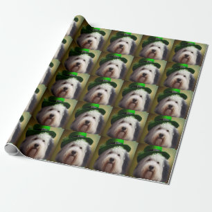 Papier Cadeau Old English Sheepdog en tenue de la Saint-Patrick