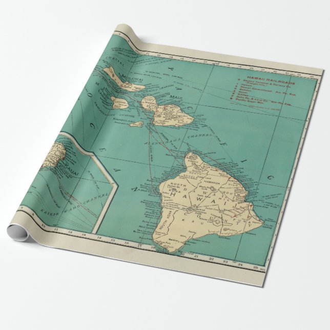 Papier Cadeau Old Hawaii Map (1924) Papier d'enveloppement (Déroulé)