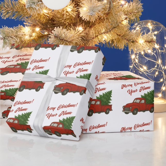 Papier Cadeau Old red truck with Christmas tree custom (Vacances)