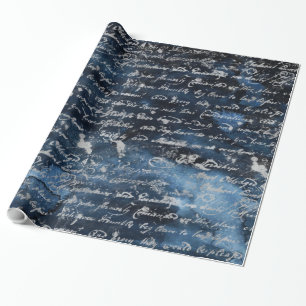 Papier Cadeau Old Silver Script Navy Bleu