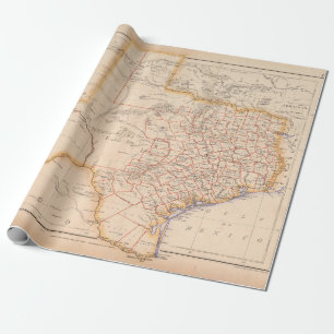 Papier Cadeau Old Texas Map (1857) Vintage TX Lone Star State