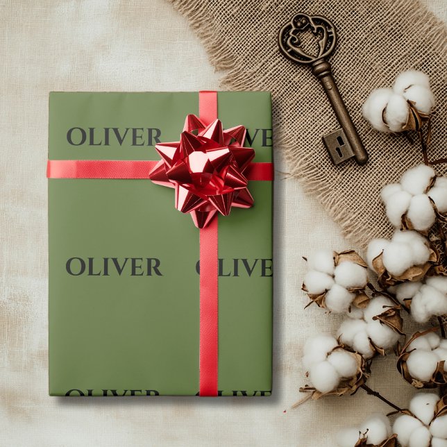 Papier Cadeau Olive Green et minimaliste Nom noir (Créateur téléchargé)