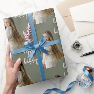 Papier Cadeau Olive Moss & Custom Birthday texte et photo -