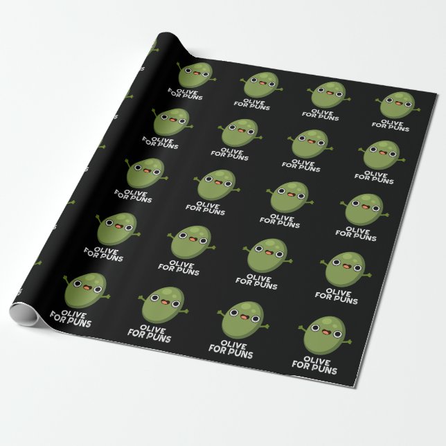 Papier Cadeau Olive Pour Puns Amusant Olive Fruit Pun Dark BG (Déroulé)