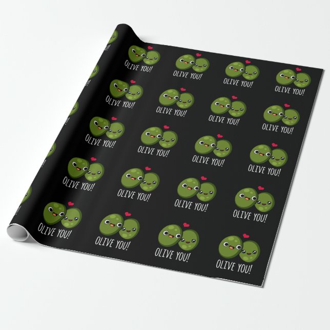 Papier Cadeau Olive You Funny Love Pun Dark BG (Déroulé)