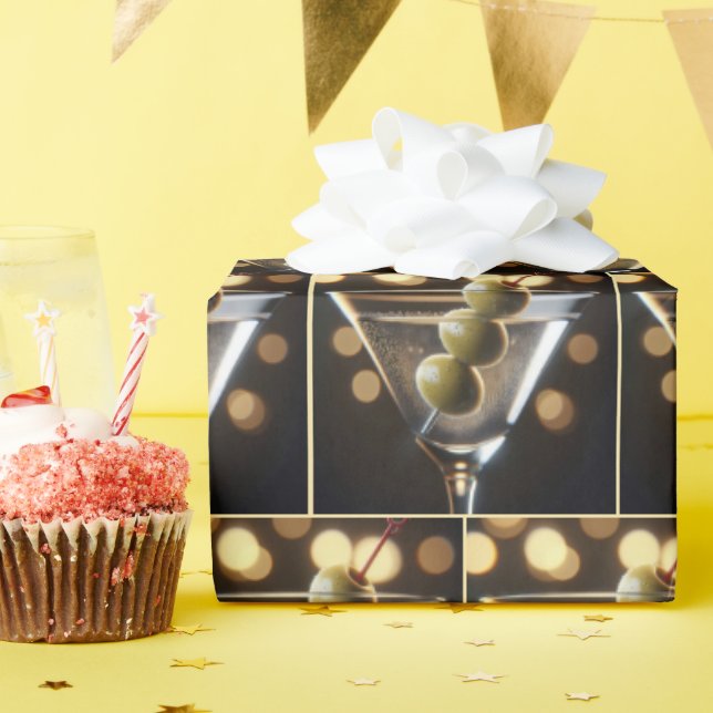 Papier Cadeau Olives dans un verre Martini (Fête d'anniversaire)