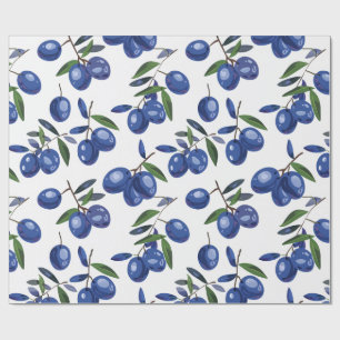 Papier Cadeau Olives méditerranéennes bleues et blanches