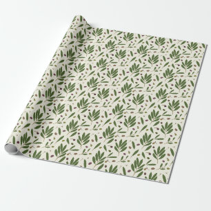 Papier Cadeau Olives minimalistes et branches - motif sans soudu