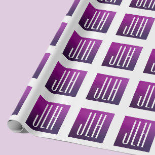 Papier Cadeau Ombre Violet & Initiales ou autre Texte Blanc