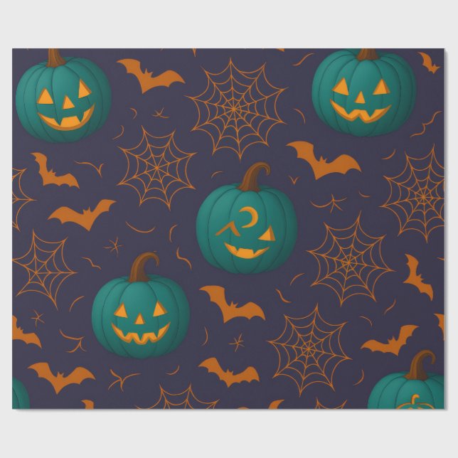 Papier Cadeau Ombres enchantées - Halloween Turquoise et crépusc (Plat)