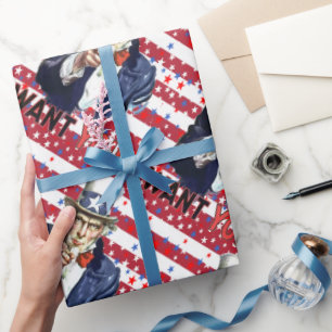 Papier Cadeau Oncle Sam, je veux vous avec des étoiles et des ba