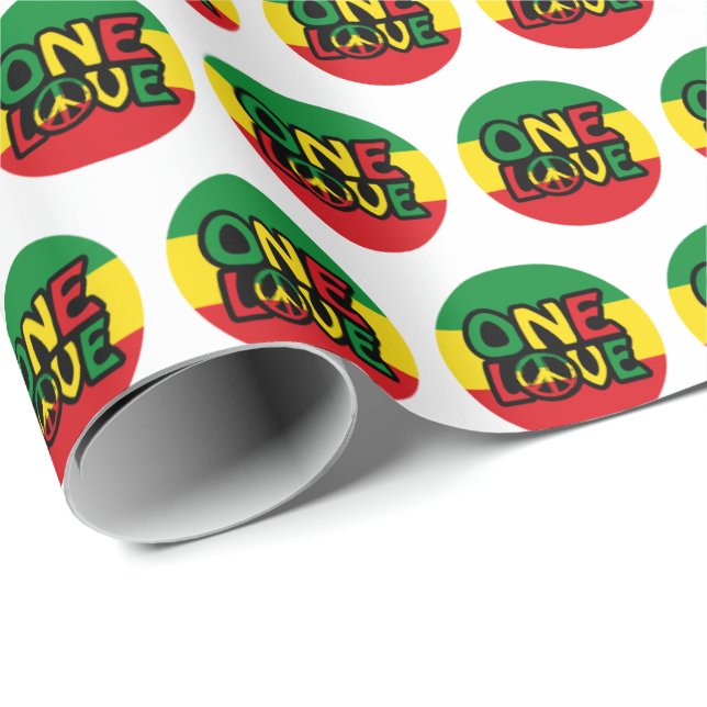 Papier Cadeau One Love, Reggae design with reggae colors (Coin rond)
