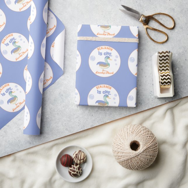 Papier Cadeau One Lucky Duck &  Bubbles Premier Anniversaire Pas (Artisanat)