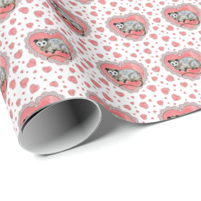 Papier Cadeau Opossum à la Saint-Valentin  (Coin rond)