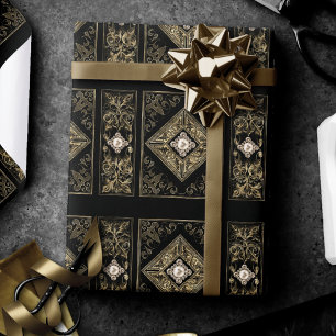 Papier Cadeau Opulence ornée Flouris à bijoux noir et or