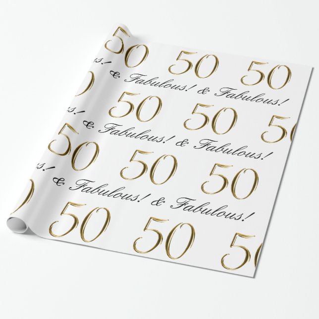 Papier Cadeau Or 50 et cinquantième cadeau d'anniversaire (Déroulé)