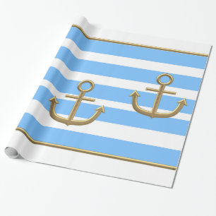 Papier Cadeau or ancre bleu blanc arrière - plan