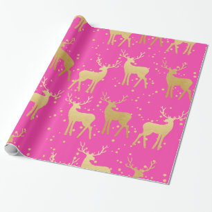 Papier Cadeau Or Antler Reindeer Élégant Pois roses