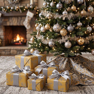 Papier Cadeau Or Argent Gris Botanique Chic Noël